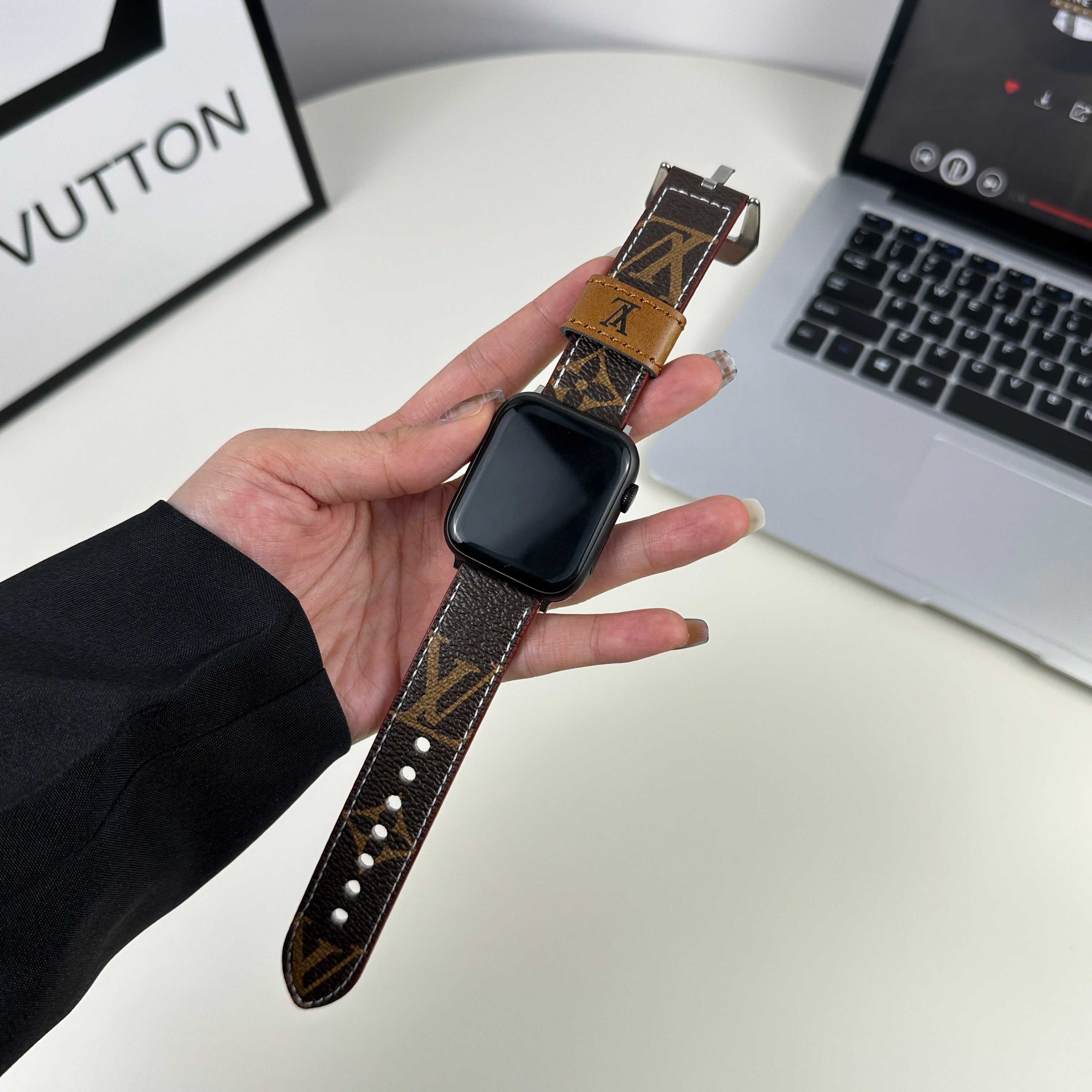 Leather Monogram Apple Watch Band Big Printing-CRLV002