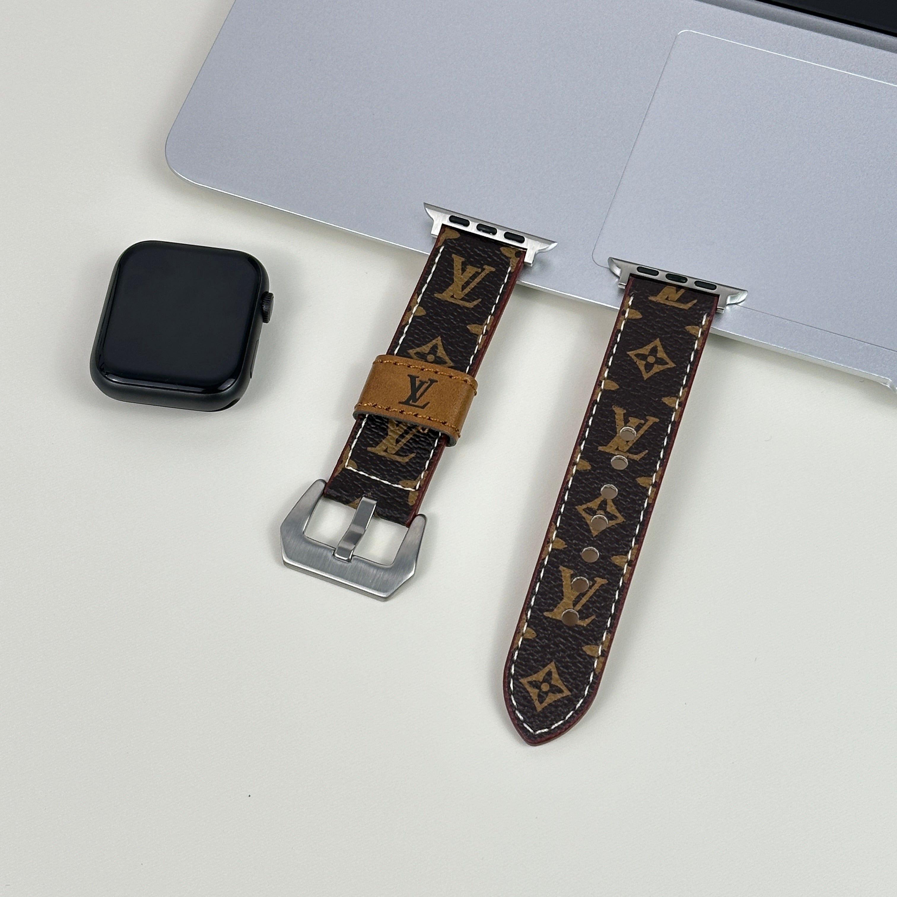 Classic Leather Monogram Apple Watch Band Small Printing-CRLV003