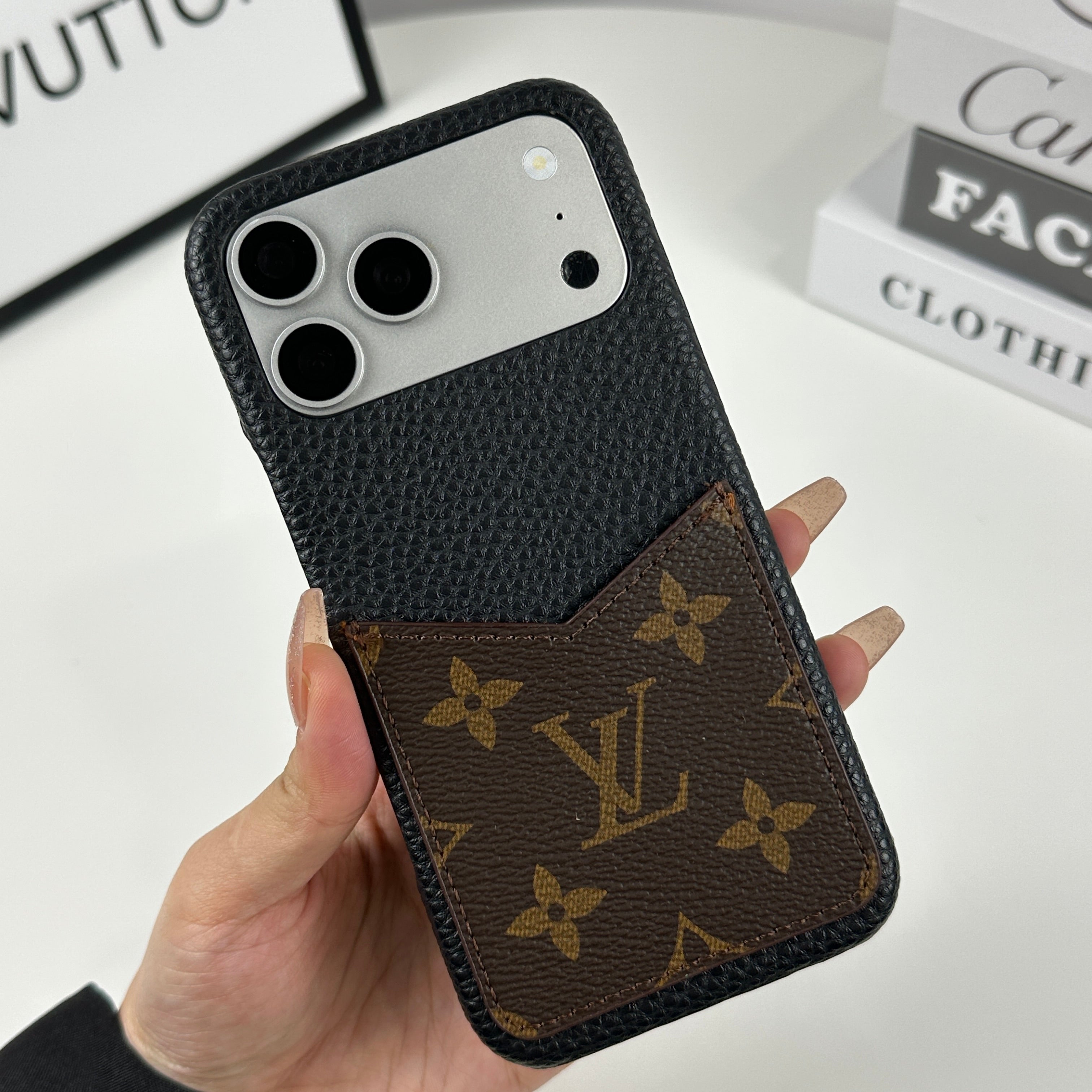 Premium Monogram iPhone Case With Card Holder Big Printing For iPhone 17 Series-CRLV044