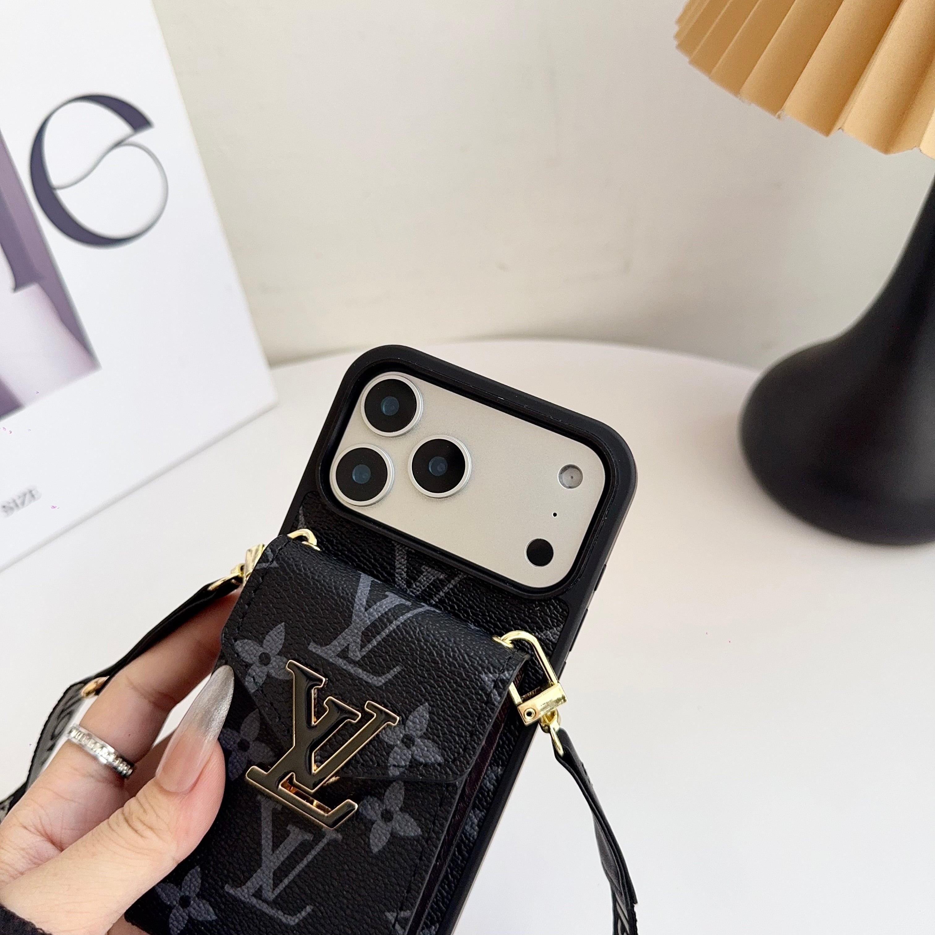 Classic Leather Monogram iPhone Case With Card Holder And Strap -CRLV082