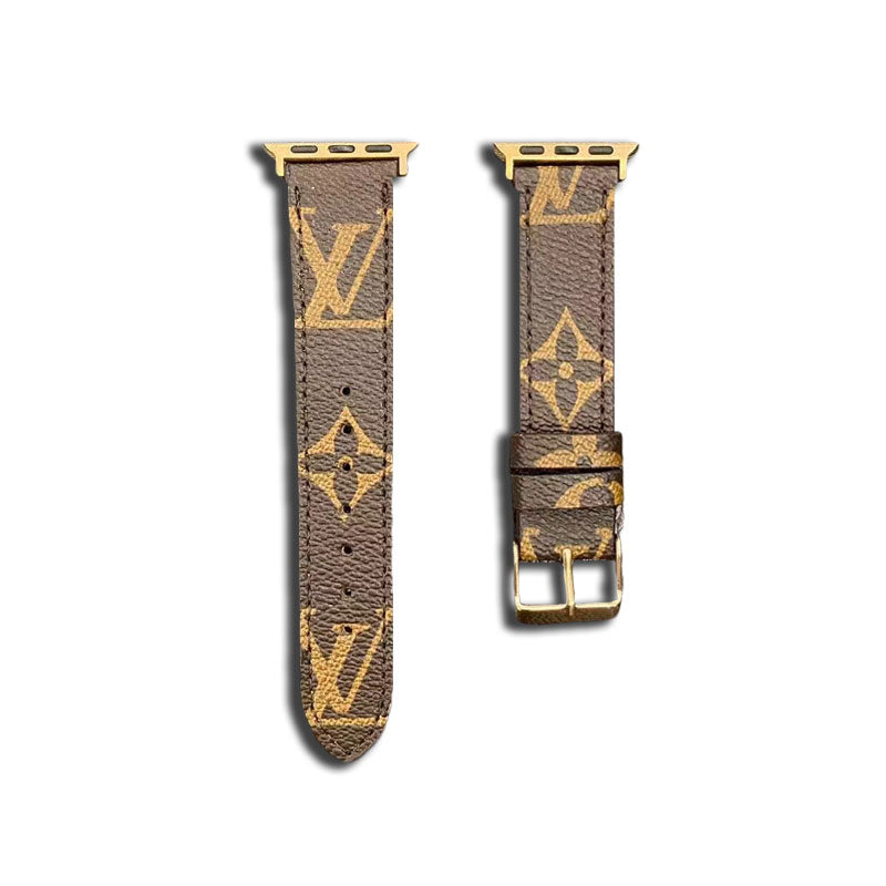 Leather Monogram Apple Watch Band Brown-CRLV058