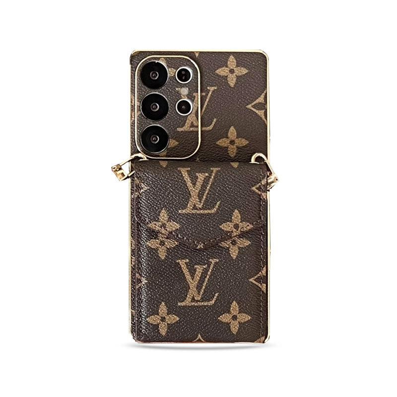 Leather Samsung  Monogram Phone Case With Card Holder And Strap-CRLV067