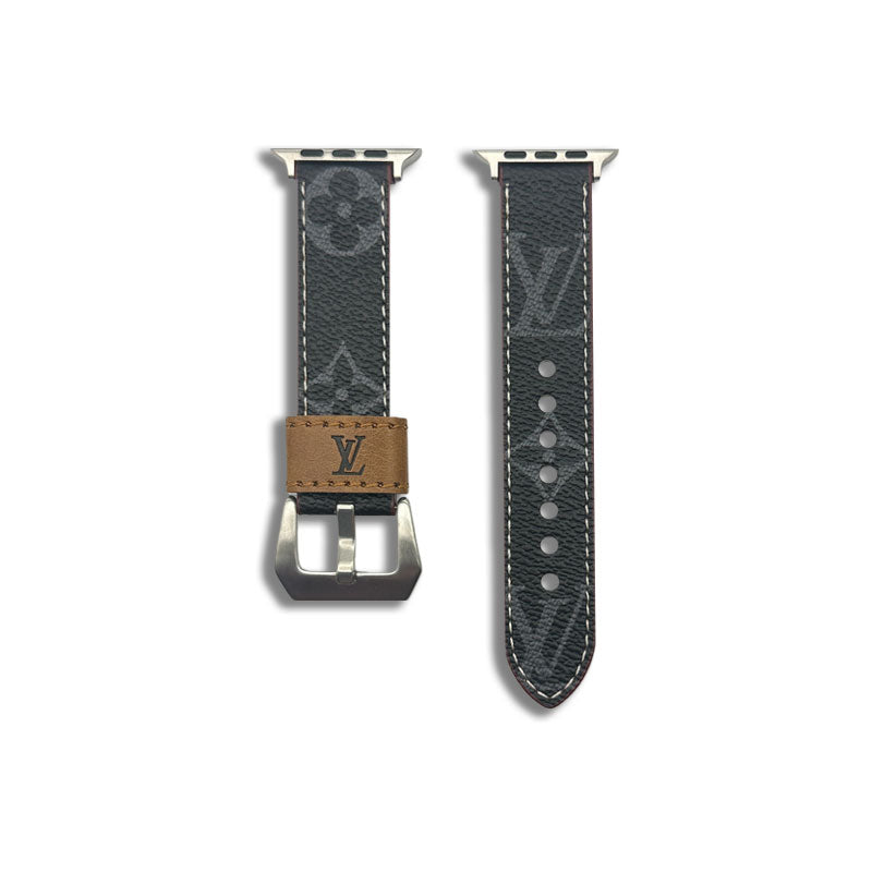 Luxury Leather Monogram Apple Watch Band Black Printing-CRLV004