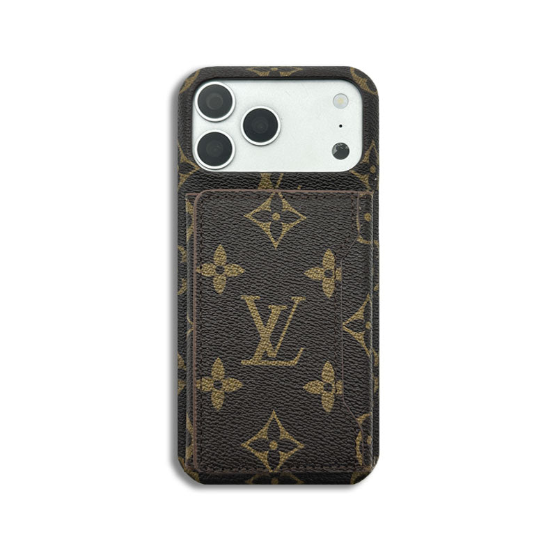 Premium Leather Monogram iPhone Case With Magnetic Wallet Big Printing For iPhone 17 Series-CRLV041