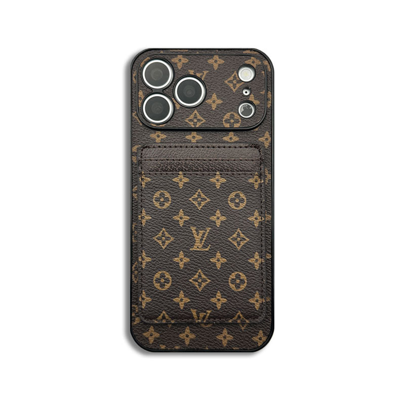 Classic Leather Monogram iPhone Case With Magnetic Card Holder Small Printing For iPhone 17 Series-CRLV049
