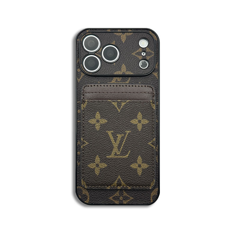 Elegant Leather Monogram iPhone Case With Magnetic Card Holder Big Printing For iPhone 17 Series-CRLV048