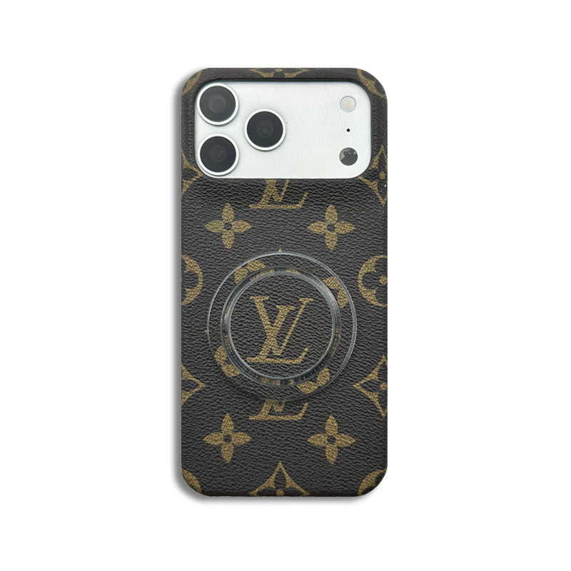 Luxury Leather Monogram iPhone Case With Magnetic Stand Big Printing For iPhone 17 Series-CRLV032
