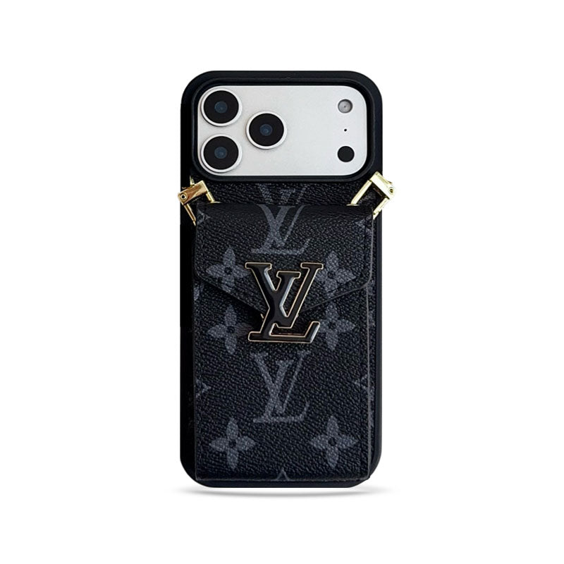 Classic Leather Monogram iPhone Case With Card Holder And Strap -CRLV082