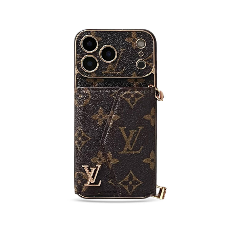 Leather Monogram iPhone Case With Card Holder And Strap For iPhone 17 Series-CRLV080