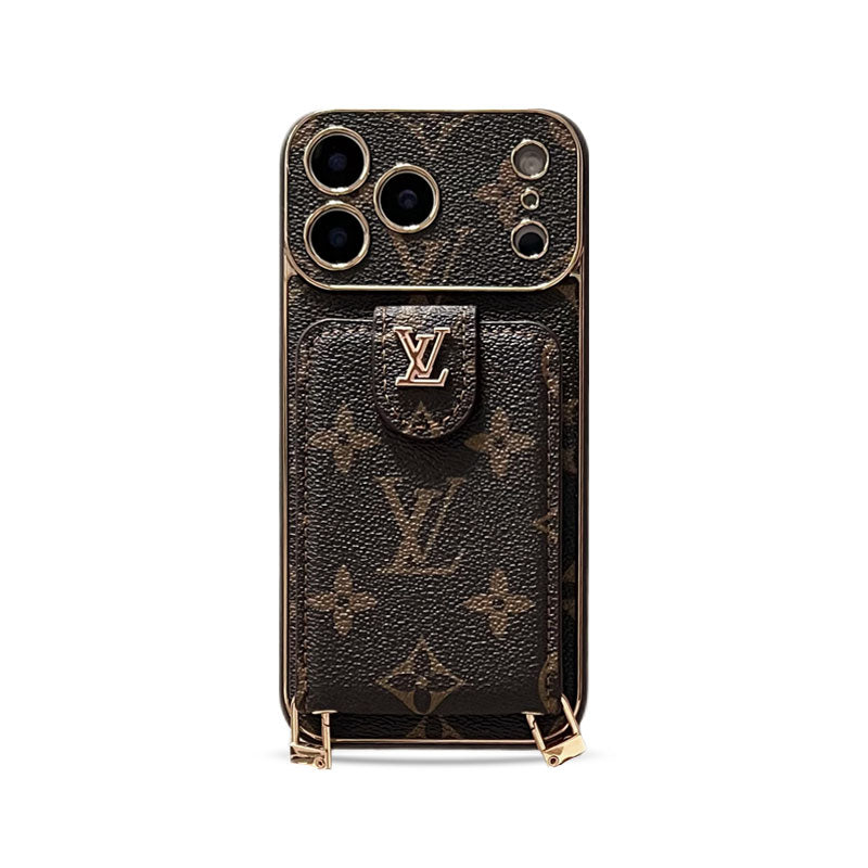 Luxury Leather Monogram iPhone Case With Card Holder And Strap For iPhone 17 Series-CRLV084