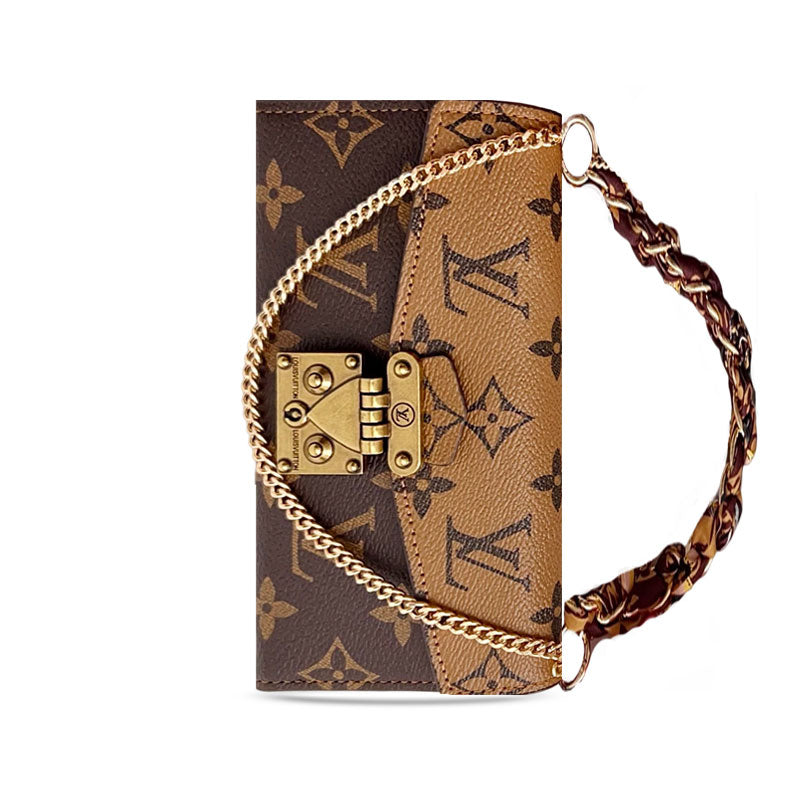 Luxury Leather Folio Monogram iPhone Case with Wallet And Wristlet Lanyard-CRLV063