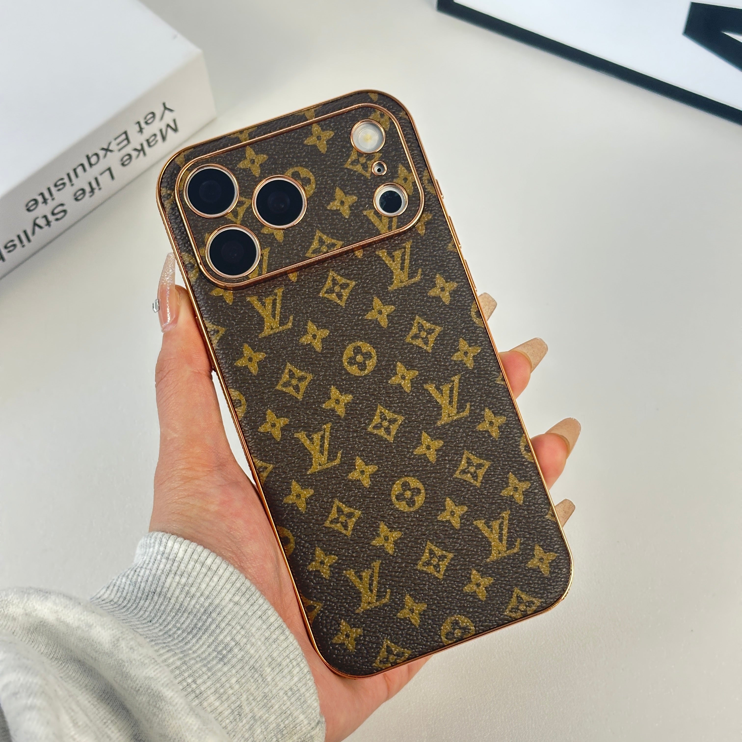 Refined Leather Monogram iPhone Case Small Printing For iPhone 17 Series-CRLV020