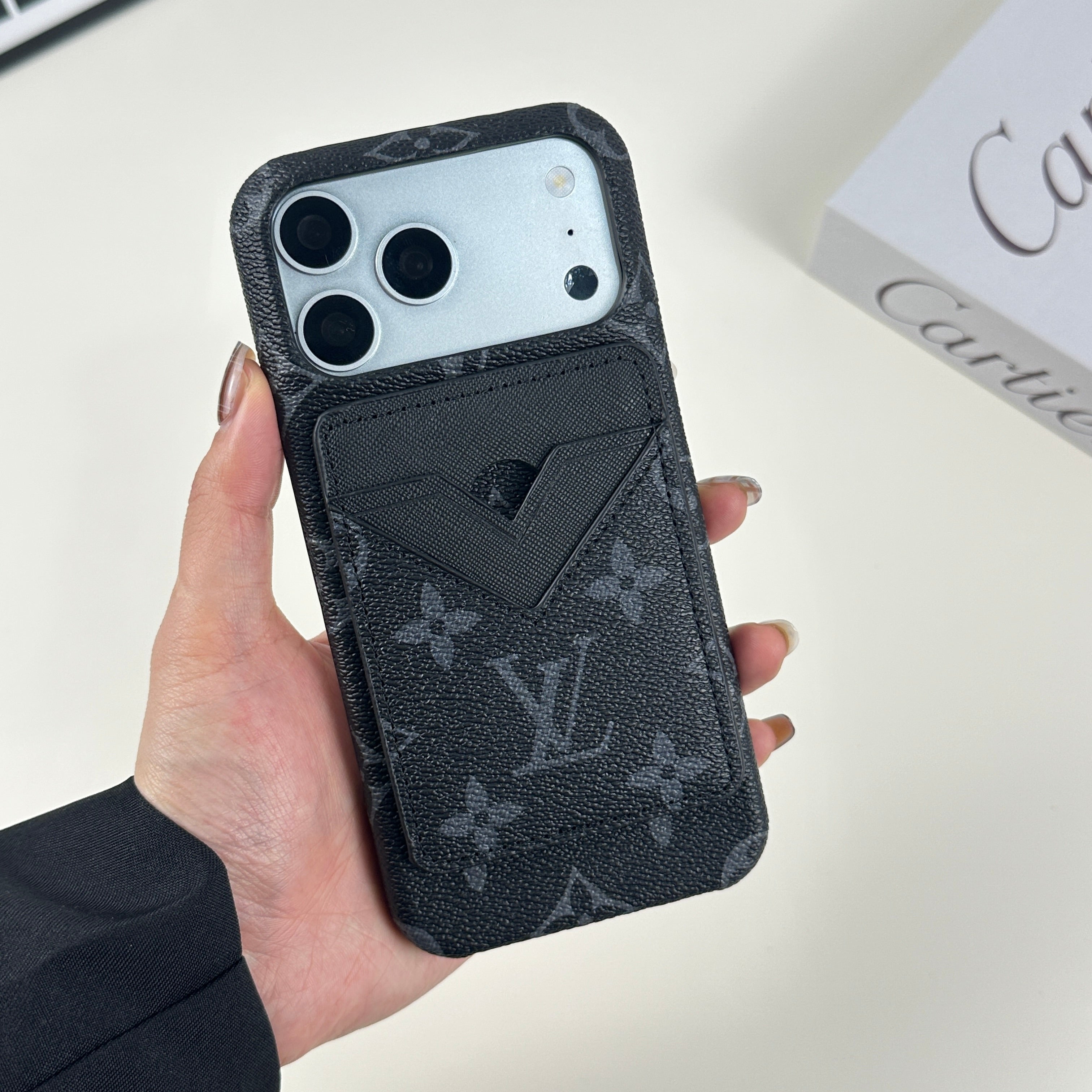 Luxury Leather Monogram Magnetic Wallet Black Printing-CRLV014