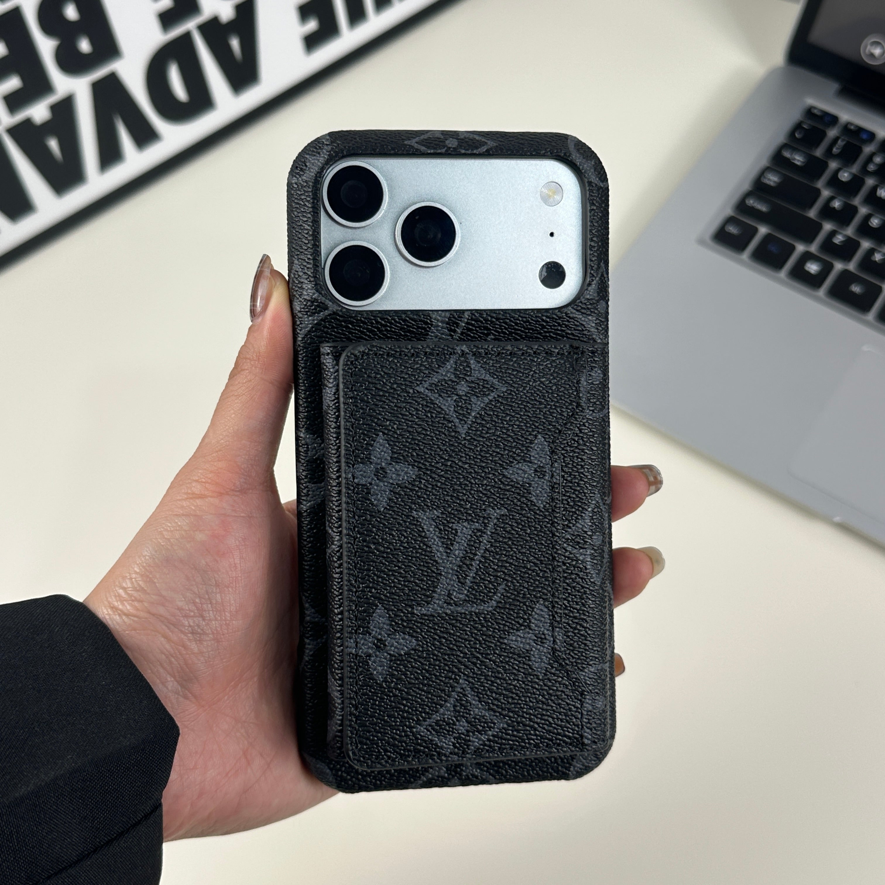 Luxury Leather Monogram Magnetic Wallet Black Printing-CRLV017