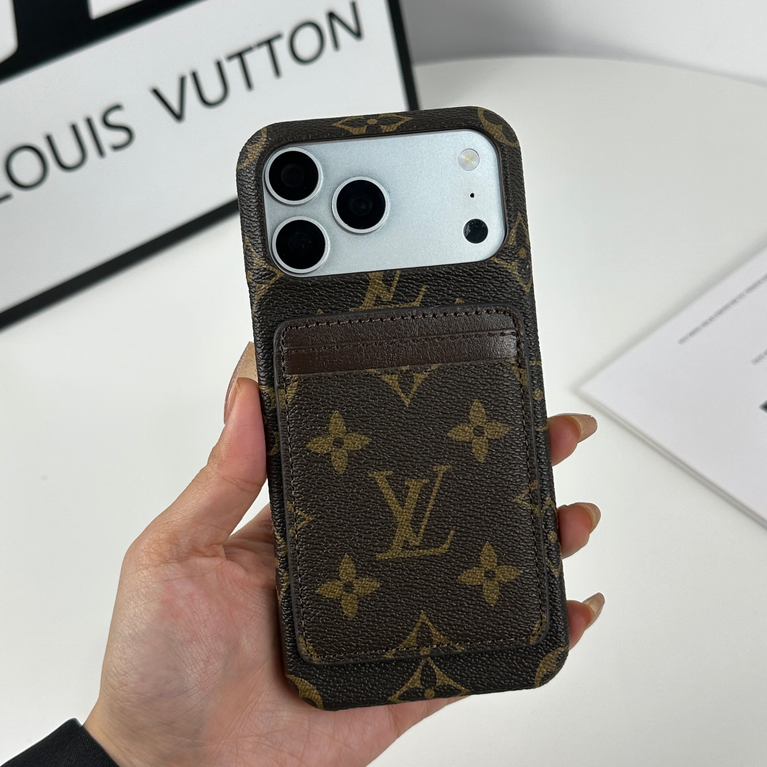 Stylish Monogram iPhone Case With Magnetic Card Holder Big Printing For iPhone 17 Series-CRLV038