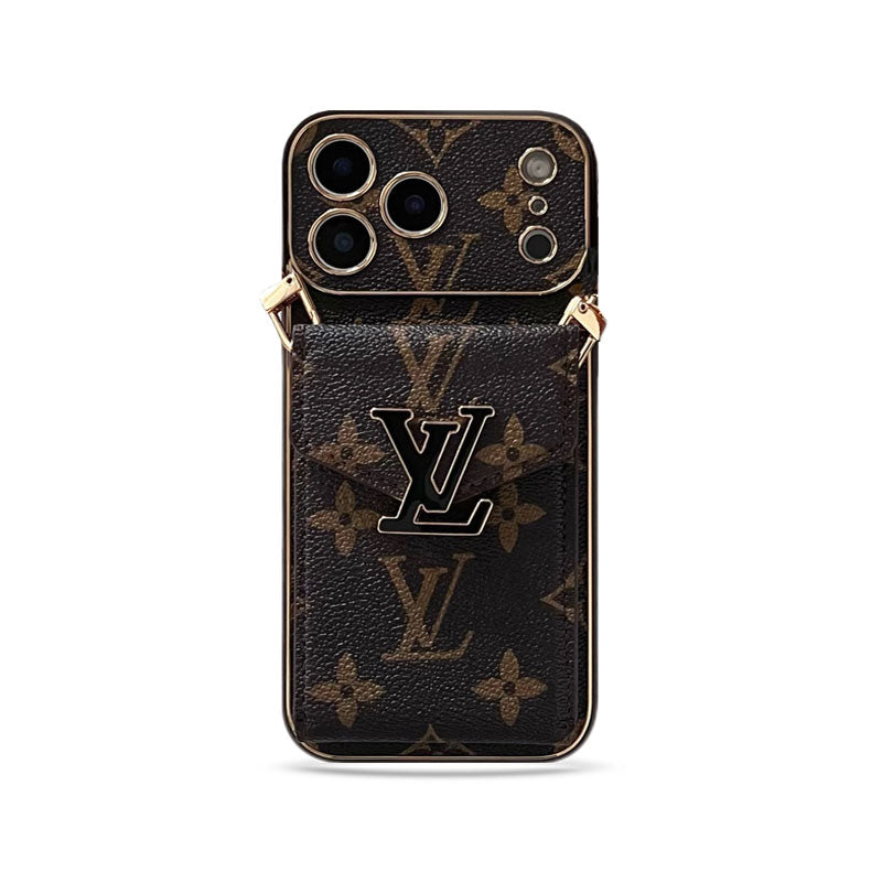 Elegant Monogram iPhone Case With Card Holder And Strap For iPhone 17 Series-CRLV081