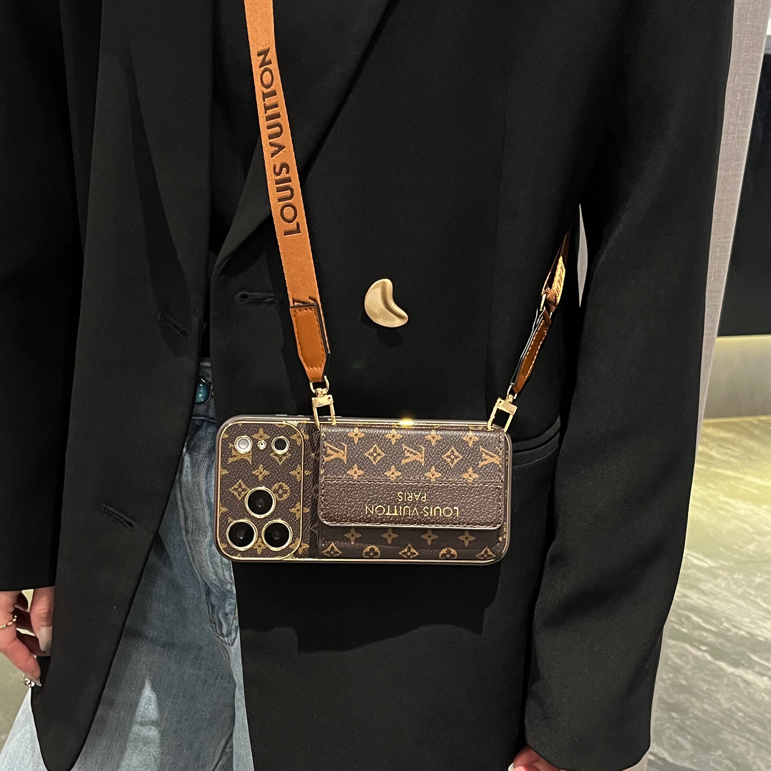 Classic Monogram iPhone Case With Card Holder And Strap For iPhone 17 Series-CRLV079